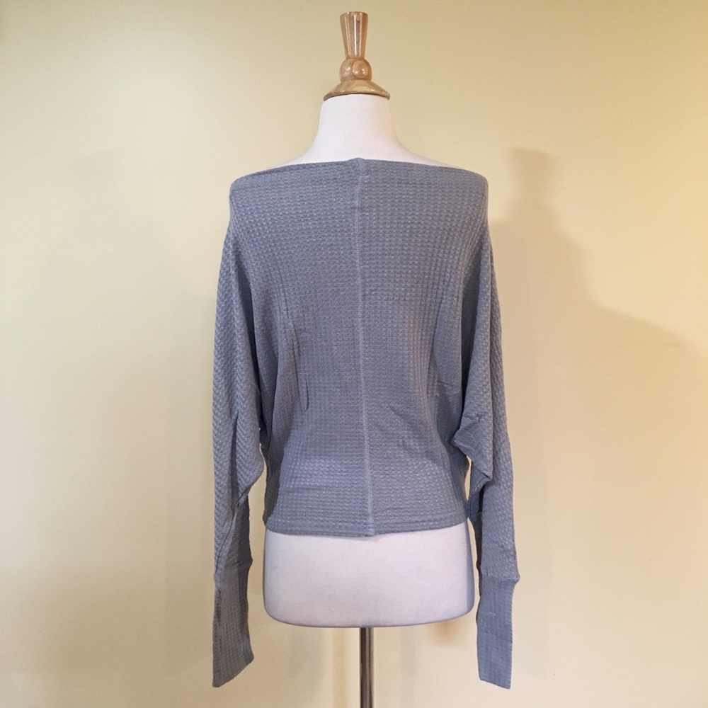 Off Shoulder Soft Stretchy Waffle Knit Sweater Top Grey - Picture 4 of 4